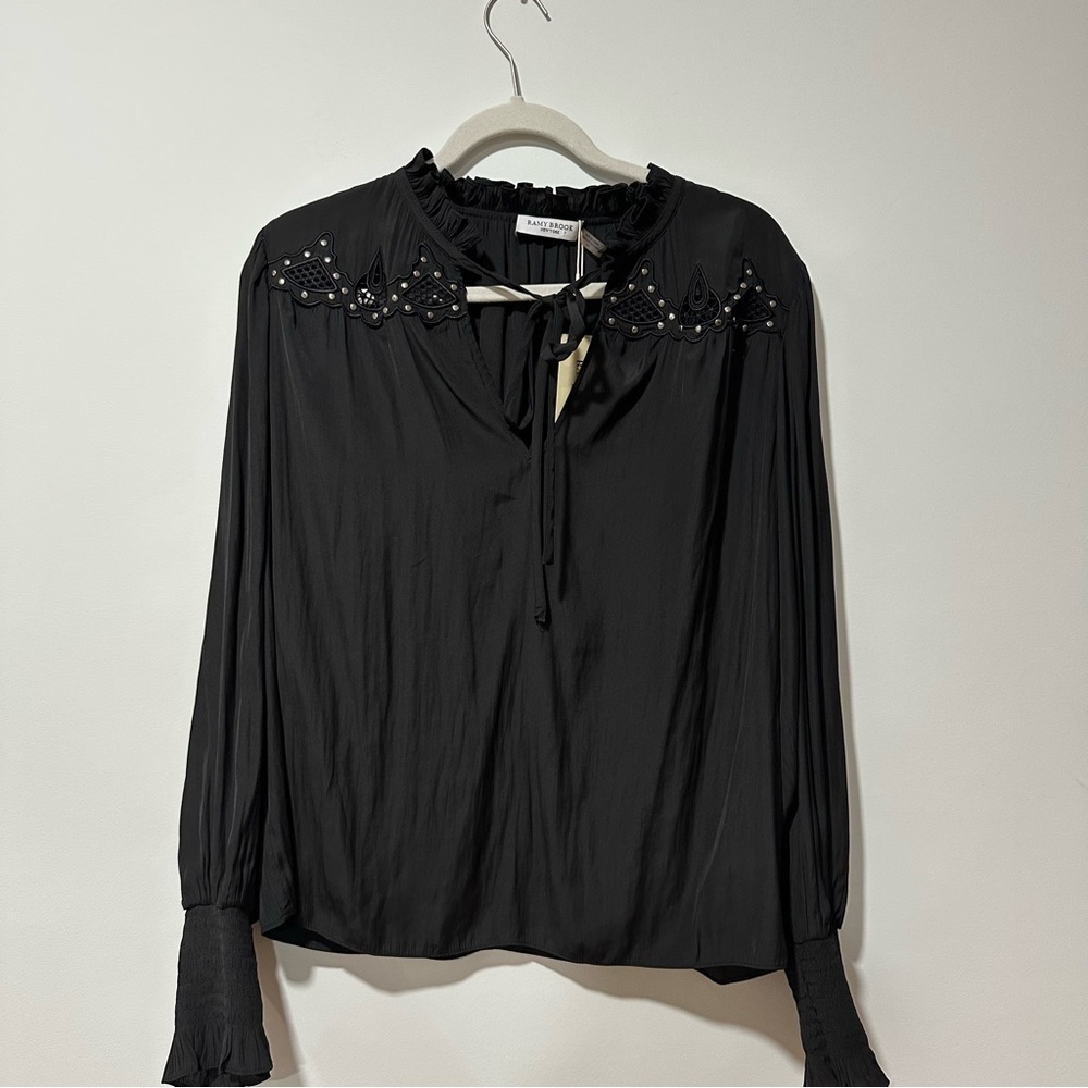 Ramy Brook Mandi Black Blouse with Embroidery and Studs